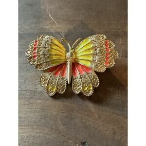 Vintage Art Bell Brooch Arthur Pepper Yellow And Orange Enamel Gold Tone Brooch